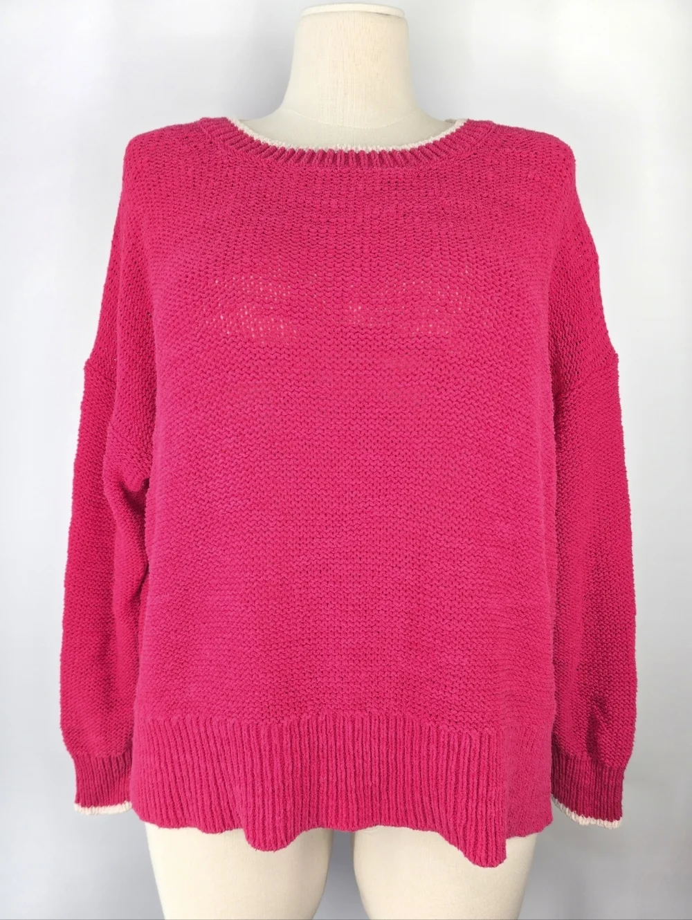 J.Crew Re-Imagined Tipped Beach Sweater Hot Pink Size XL